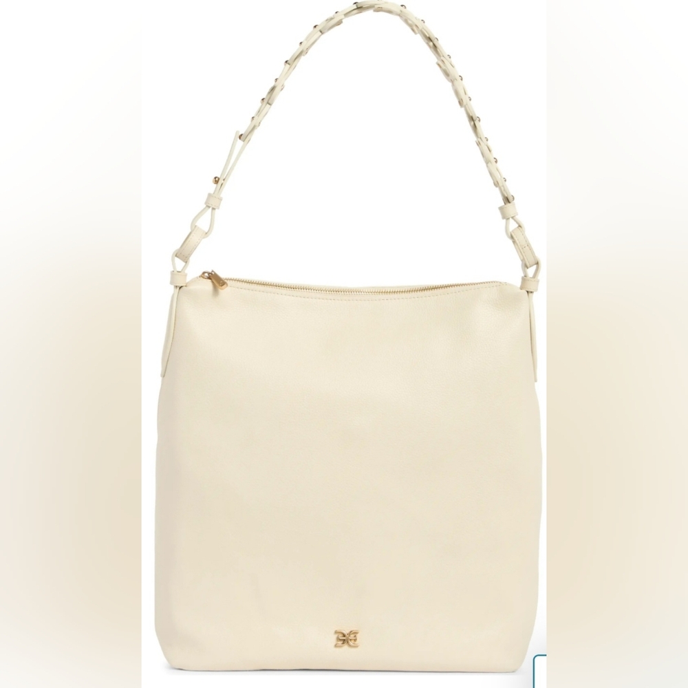 NWT Sam Edelman Bay Large Chainlink Hobo Pebble Leather Bag: Cream/Gold - Picture 3 of 15